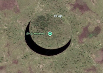 Fenômeno natural revela ilha giratória de 118 m na Argentina - Imagem: Reprodução/Google Earth