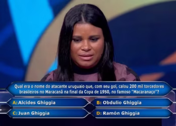 Mulher perde R$ 1 milhão por não saber resposta sobre a Copa de 1950 - Imagem: Divulgação/TV Globo