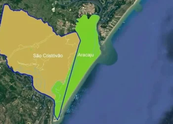 Área circulada em azul mostra território de São Cristóvão (SE) se chocando ao território de Aracaju
Imagem: Reprodução