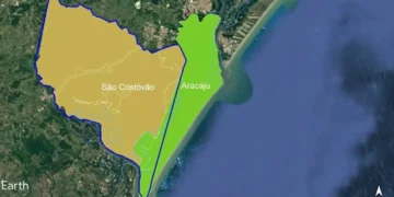 Área circulada em azul mostra território de São Cristóvão (SE) se chocando ao território de Aracaju
Imagem: Reprodução