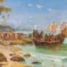Quadro de Oscar Pereira da Silva representa o desembarque dos portugueses em Porto Seguro