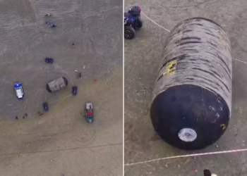 Objeto estranho encontrado em praia brasileira deixa todos assustados - Imagem: Divulgação/Rômulo Roberto Venâncio/Drone.R7