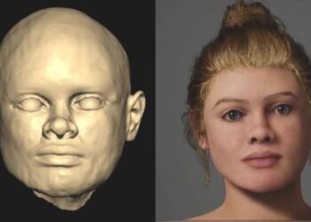 Esqueleto de mulher da era romana tem rosto revelado com estudo de DNA - Imagem:  Divulgação/Journal of Archaeological Science/Laboratório de Reconstrução Facial da Universidade Liverpool