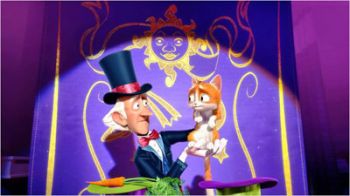 magico idoso adota gato de rua em animacao para o publico infantil