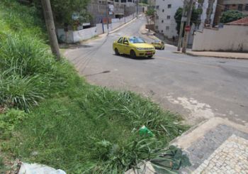 Mato invade calçada na Rua Professor Clóvis Jaguaribe