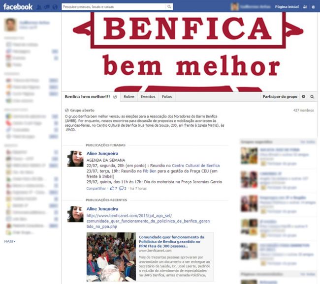 reprodução Facebook Página do grupo no Facebook é usada como ferramenta de mobilização