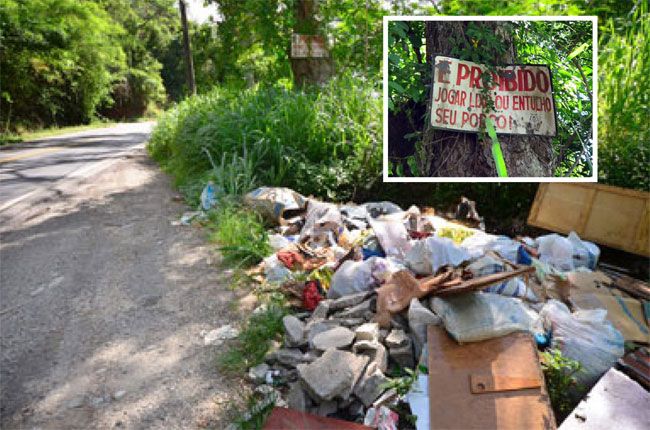 Desafiando proibição (detalhe), entulho é jogado em trecho entre os bairros Vila Ideal e Retiro