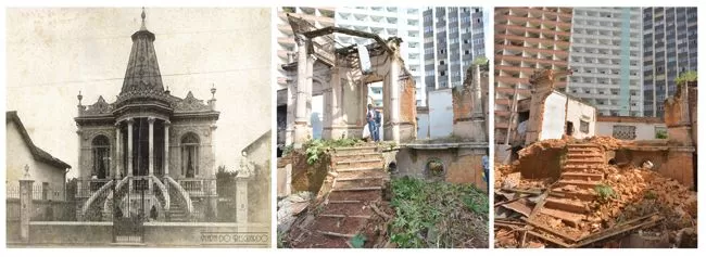 Restos da história 2 Casarão foi construído no início do século XX de frente para Espírito Santo (Maria do Resguardo/divulgação) Imagens das ruínas em fevereiro e depois do ocorrido na tarde de domingo (Marcelo Ribeiro/abril 2016)