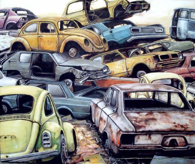 A descartabilidade e a perda de personalidade dos automóveis podem ser observadas em 'Muralha', de Ramón Brandão