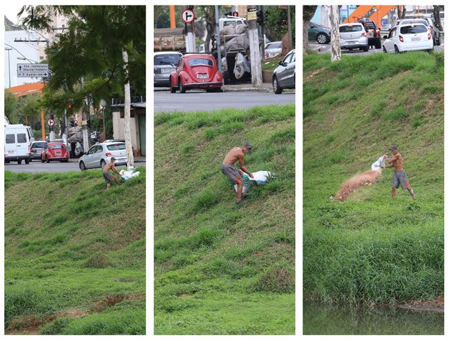 Desrespeito flagrante ao Rio Paraibuna 2 Homem é flagrado levando restos de construção para serem despejados nas margens do Rio Paraibuna (Fernando Priamo/01-06-16)