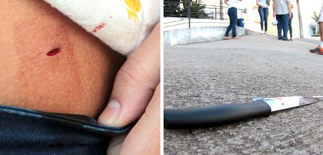 Jovem esfaqueada em assalto no Estrela Sul 2 Estudante esfaqueada na região lombar se assustou e gritou, chamando atenção de populares. Com isso, suspeito que estava com comparsa fugiu, largando a faca e a bolsa da vítima (Fernando Priamo/15-07-16)
