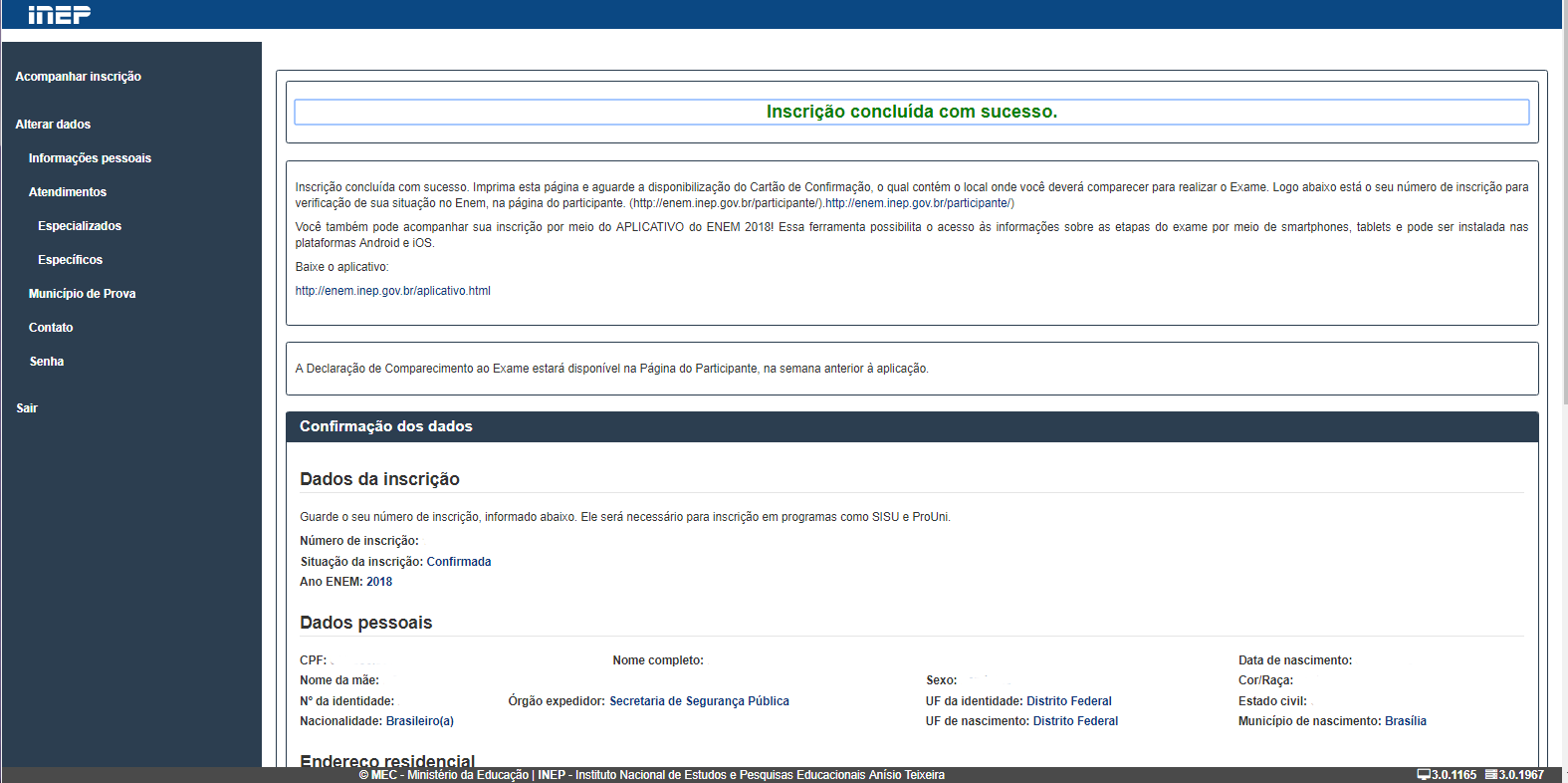 Inscrição confirmada Enem site Inep