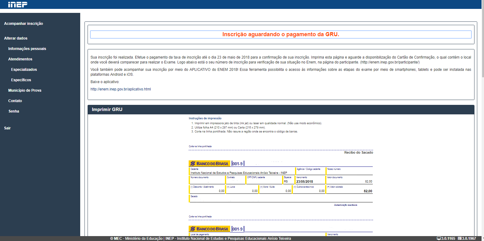 Inscrição em espera Enem site Inep