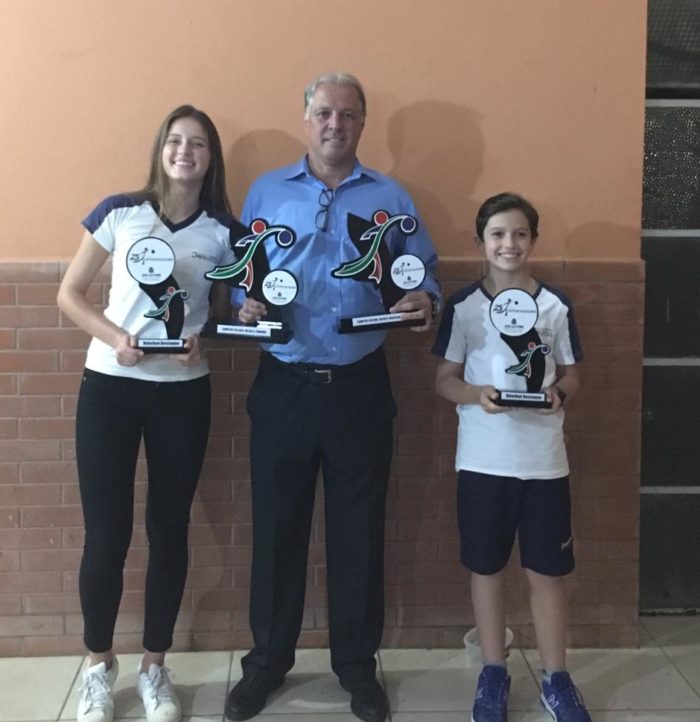 Colecionando títulos O professor Tidinho Rocha, que foi treinador de Giovane Gávio, comemora mais um ano de títulos com as equipes de voleibol do Jesuítas (infantil masculino e feminino), nos Jogos Intercolegiais da Secretaria de Esportes. No 'flash', Tidinho com os destaques Mirella Diniz Wunderlich e Breno Loureiro de Paula.