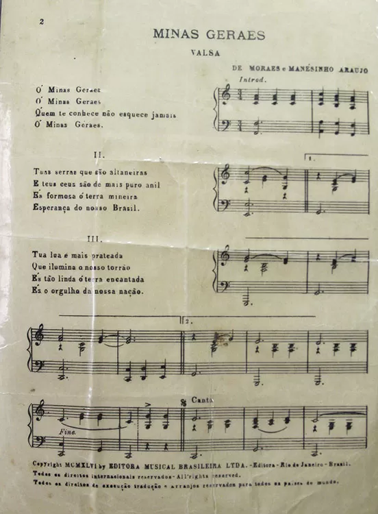'Oh! Minas Gerais' é registrada como bem imaterial de Juiz de Fora 1 partitura minas gerais