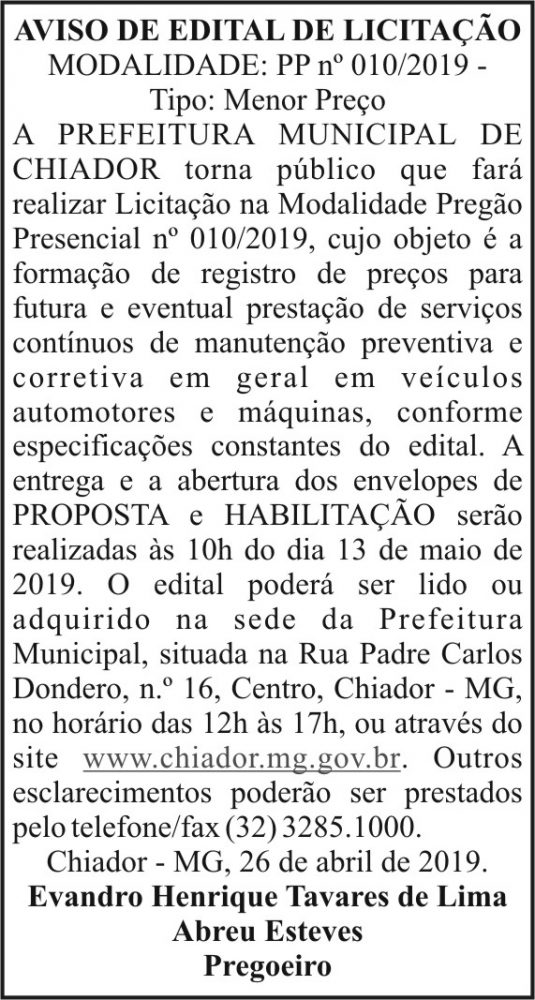 Aviso de edital de licitação 4 1 CHIADOR10.
