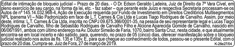 Edital de intimação de bloqueio judicial: 26/04/2019 4 1 GERALDO