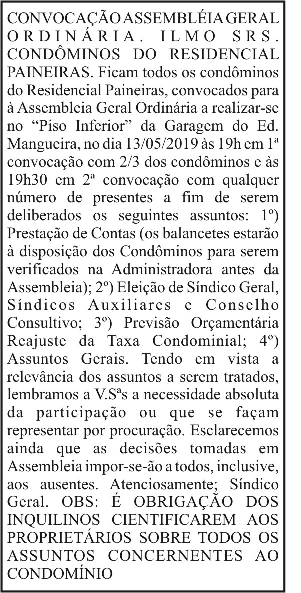 Convocação Residencial Paineiras: 25/04/2019 4 1 PAINEIRAS.