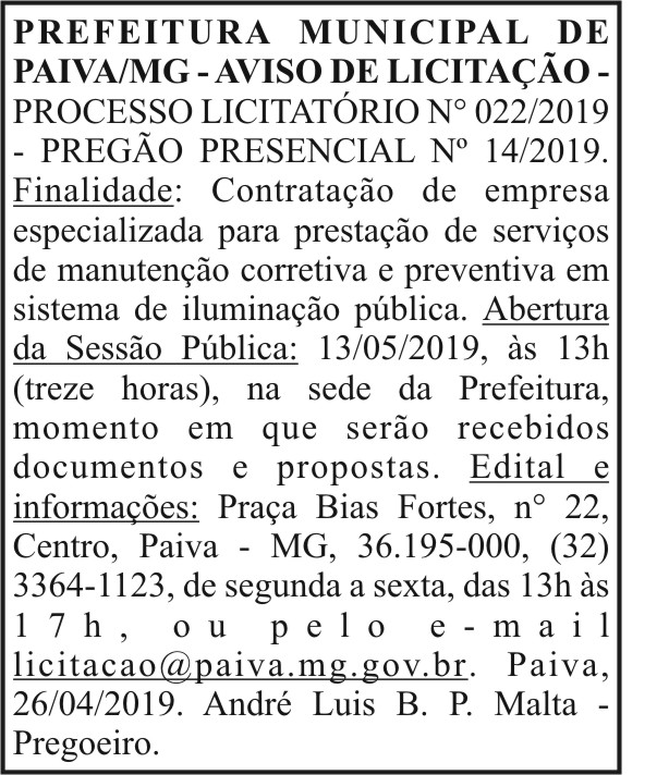 Prefeitura Municipal de Paiva/MG 7 1 PAIVA 022