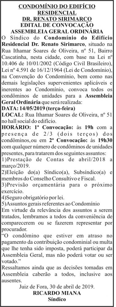 Condomínio do Edifício Residencial Dr. Renato Sirimarco 4 1 SIRIMARCO.