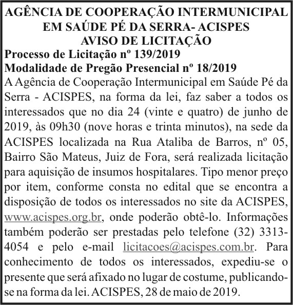 Aviso de Licitação - ACISPES 4 1 ACISPES 139