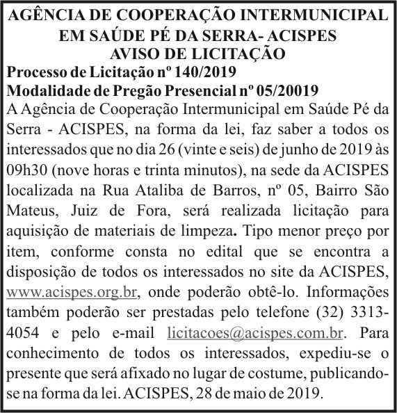 Aviso de Licitação - ACISPES 4 1 ACISPES 140