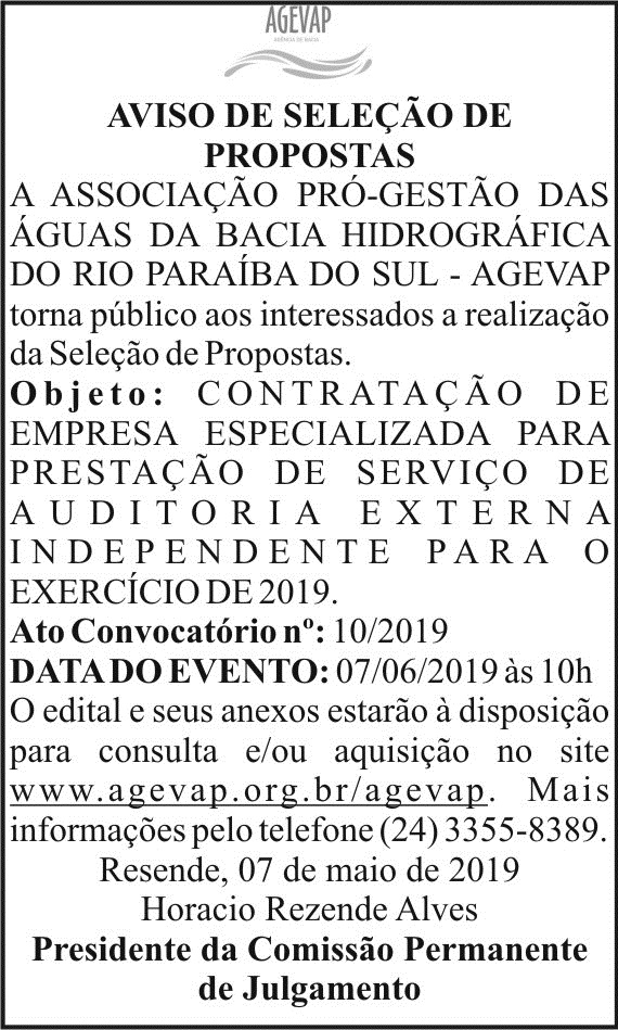 Aviso de seleção de propostas 4 1 AGEVAP 10.