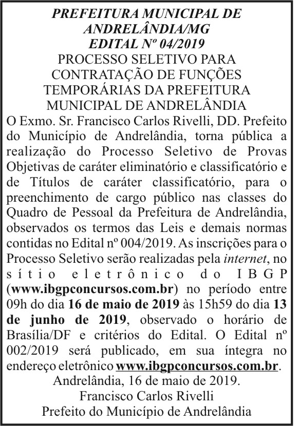 Prefeitura Municipal de Andrelândia 4 1 ANDRELANDIA 04
