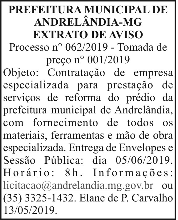 Prefeitura Municipal de Andrelândia MG 4 1 ANDRELANDIA 062