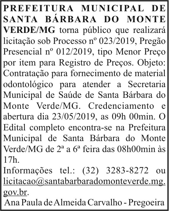 Prefeitura Municipal de Santa Bárbara do Monte Verde/MG 4 1 BARBARA 023.