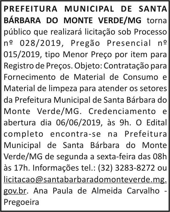 Prefeitura Municipal de Santa Bárbara do Monte Verde/MG 4 1 BARBARA 028