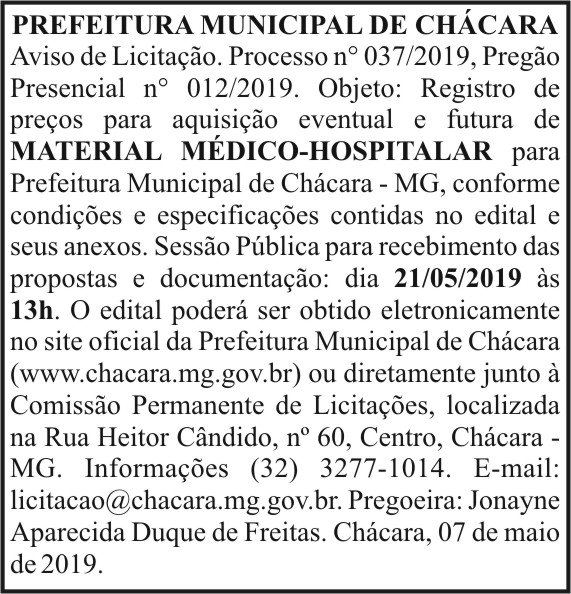 Prefeitura Municipal de Chácara n°037/2019 4 1 CHACARA 037.