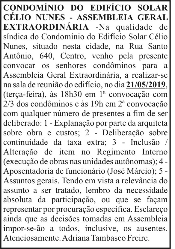 Condomínio do Edifício Solar Célio Nunes 4 1 NUNES.