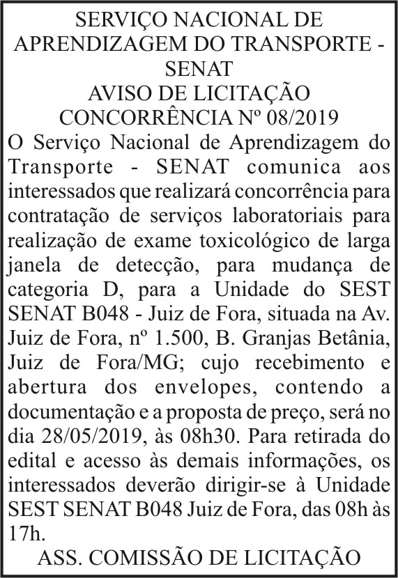 SENAT Aviso de Licitação Concorrência Nº 08/2019 4 1 SEST.1