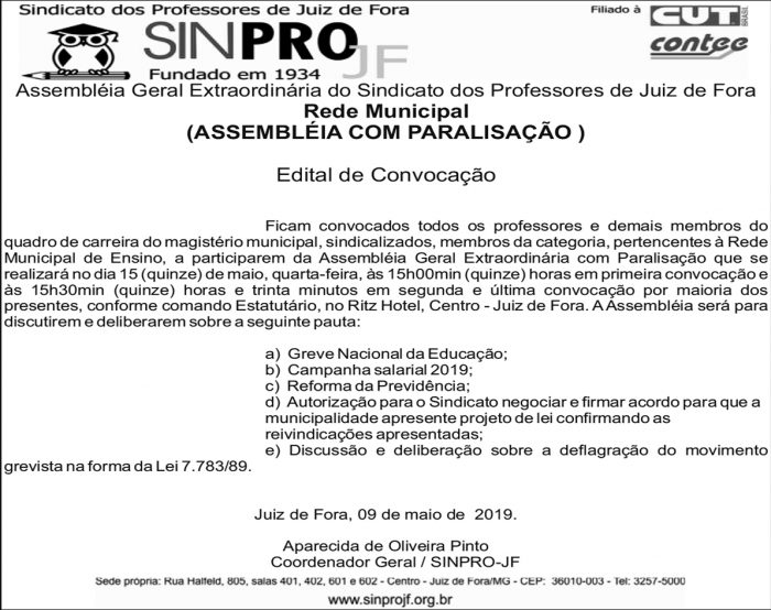 Assembleia Geral Extraordinária SINPRO JF Rede Municipal 4 1 SINPRO 1
