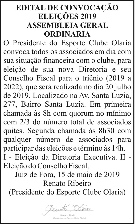 Edital de convocação eleições 2019 - Esporte Clube Olaria 4 1 olaria