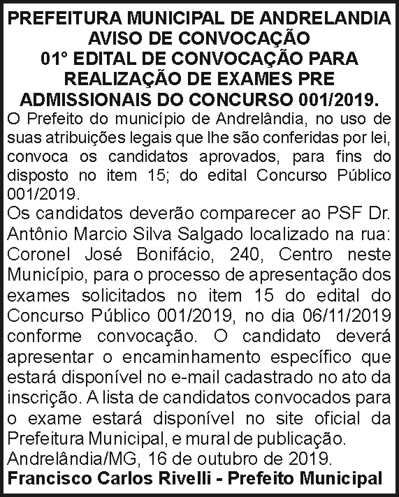 Prefeitura Municipal de Andrelândia 4 1 ANDRELANDIA 001