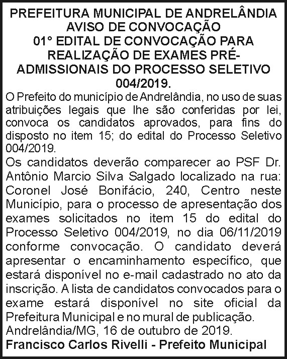 Prefeitura Municipal de Andrelândia 4 1 ANDRELANDIA 004