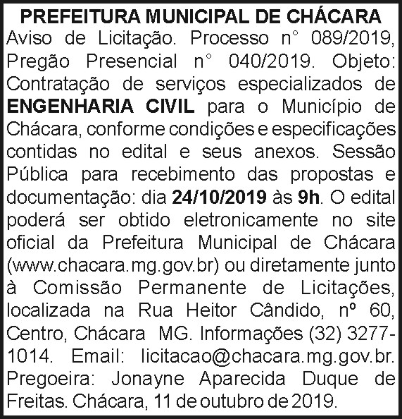 Prefeitura Municipal de Chácara 4 1 CHACARA 089