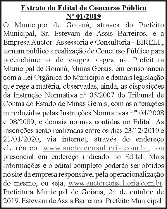 Extrato do edital de Concurso Público 4 1 GOIANA 01