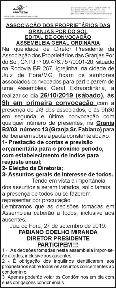 Associação dos proprietários das Granjas do Sol 4 1 POR DO SOL