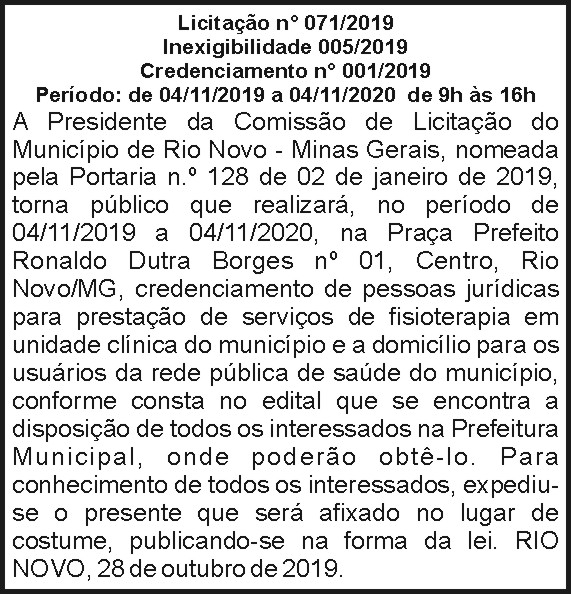 Licitação nº 071/2019 4 1 RIO NOVO 071