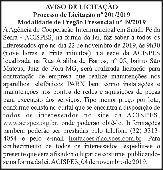 Aviso de licitação ACISPES 4 1 ACISPES 201