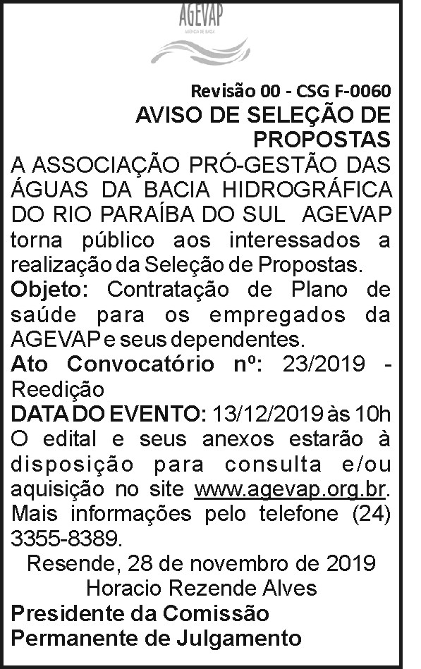 Aviso de seleção de propostas - Agevap 4 1 AGEVAP 23