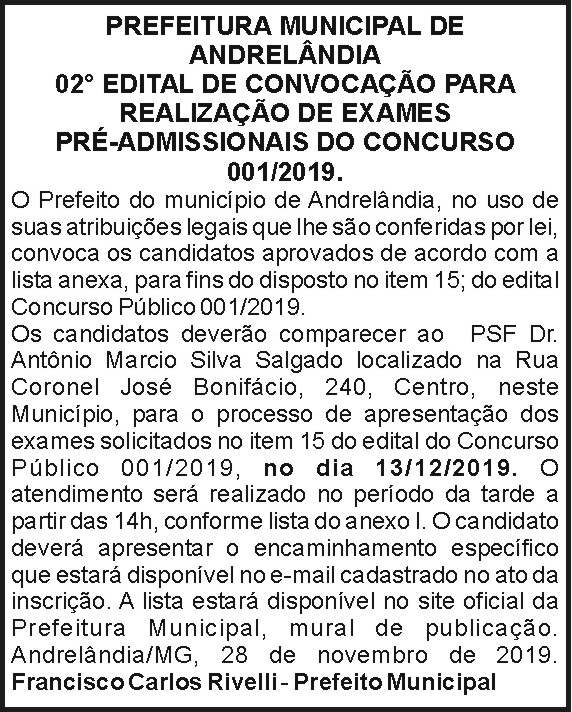 Prefeitura Municipal de Andrelândia 4 1 ANDRELANDIA 001