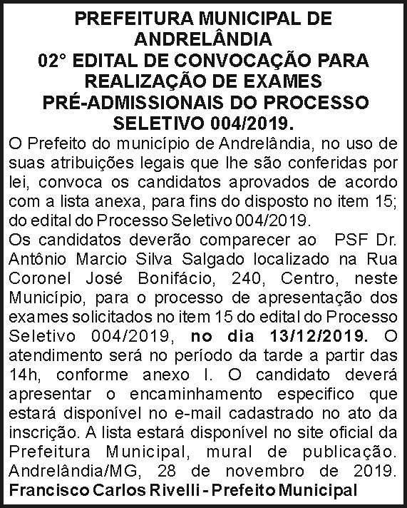 Prefeitura Municipal de Andrelândia 4 1 ANDRELANDIA 004