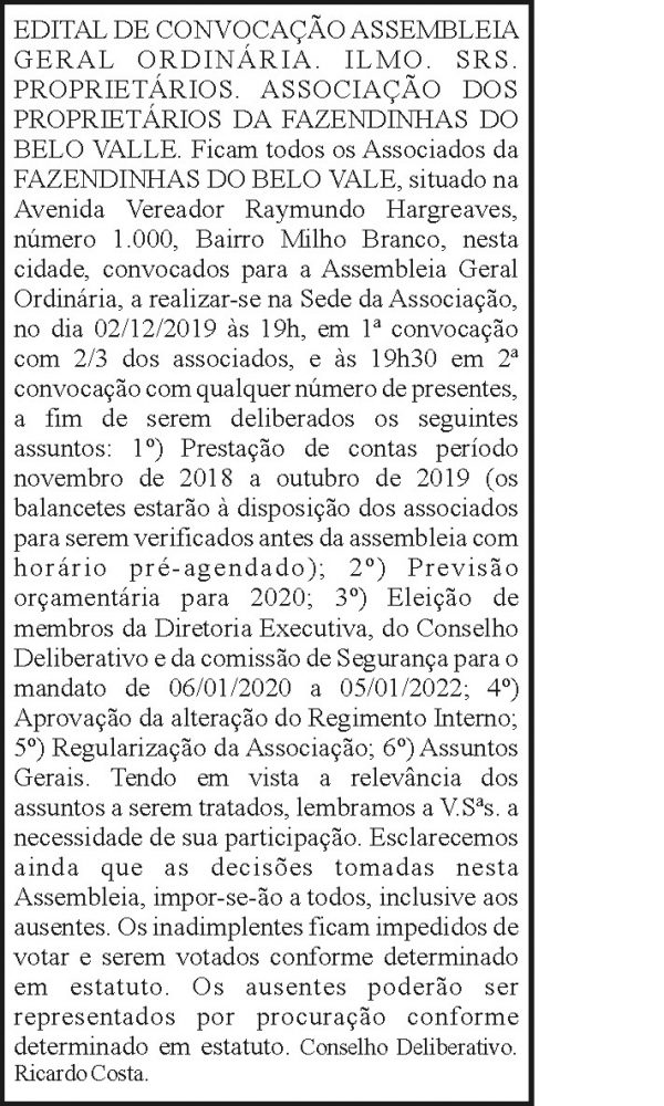 Associação dos proprietários da fazendinhas do Belo Valle 4 1 BELO VALLE