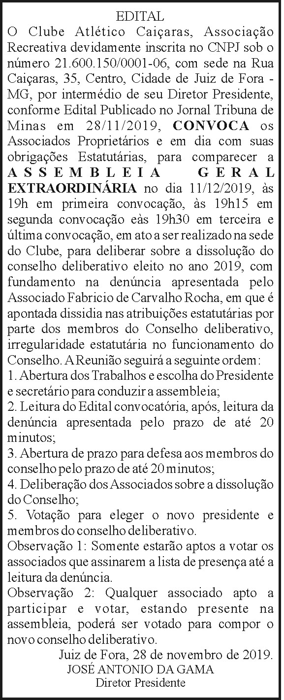 Edital - Clube Atlético Caiçaras 4 1 CAIÇARAS