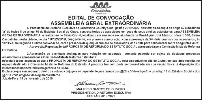 Edital de convocação - Assembleia Geral Extraordinária 4 1 CASCATINHA