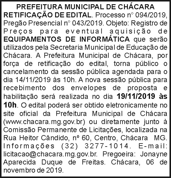 Prefeitura Municipal de Chácara 4 1 CHACARA 0941